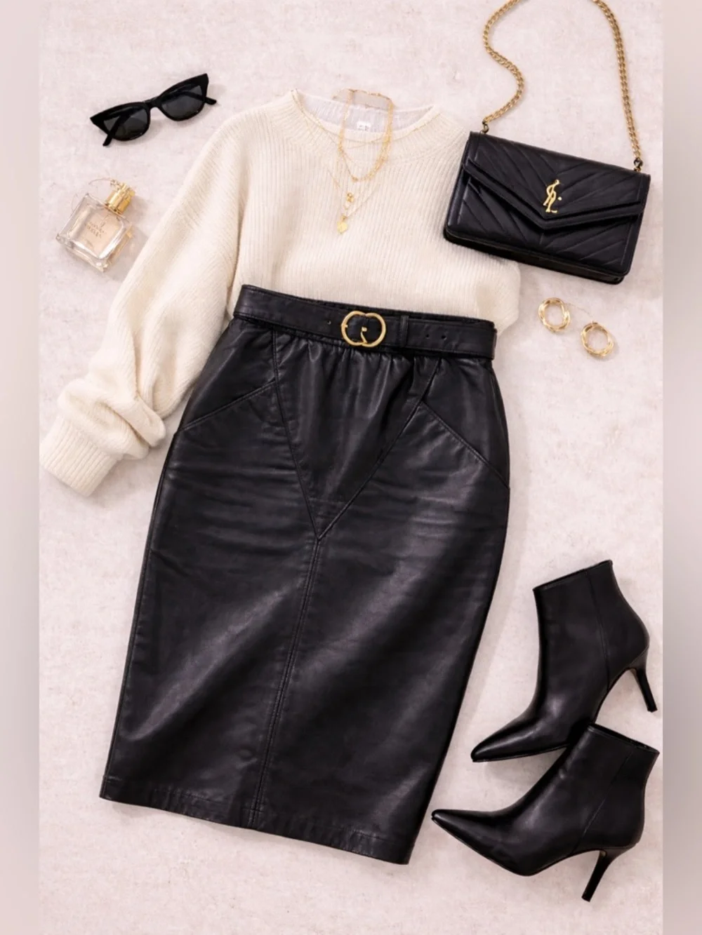 Eureca Vintage Black Leather Skirt High Waist Midi Pencil Skirt Size S/M - Picture 3 of 14